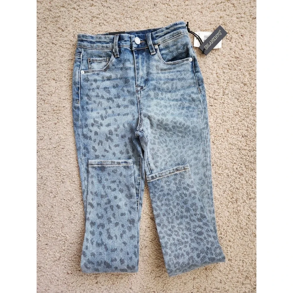 NWT BlankNYC The Great Jones‎ High Rise Skinny Jeans Blue Leopard Print 25
